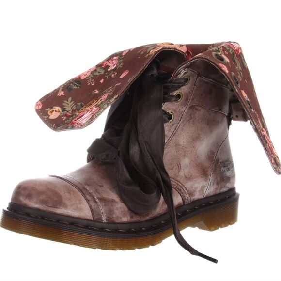 Dr. Martens Floral Combat Boots Vintage Leather Lace-up Ankle‎ Boots UK 4 - Picture 12 of 16